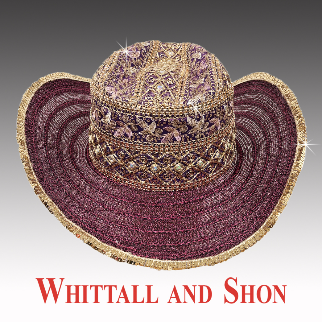 WHITTALL & SHON |22.5”|Western Cowgirl Colorful Rhinestone Dark Purple Straw Hat Superstar Rhinestone Cowboy Hat Various Colors Blue Purple  main image 3